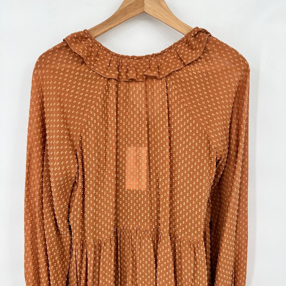 NEW $595 Johnny Was Orla Boho Swiss Dot Flowy Mini Dress Rust Brown Size Small - Picture 6 of 6